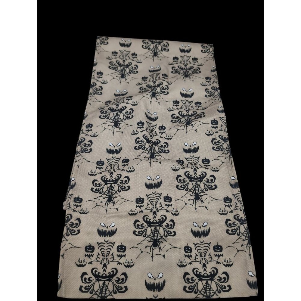 Halloween Table Runner Beige Black Jack O Lantern Spiderweb Gothic Decor 90 Inch